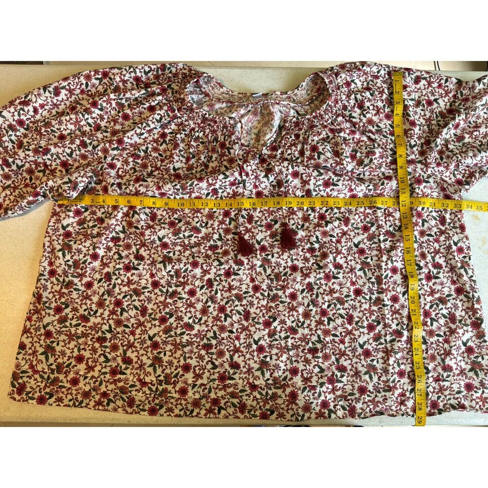 Old Navy Sz 4 Poet Peasant Blouse Floral Botanical Tassel Cotton Work Church - Picture 3 of 8